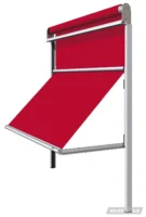 Rote Markise mit weißem Rahmen